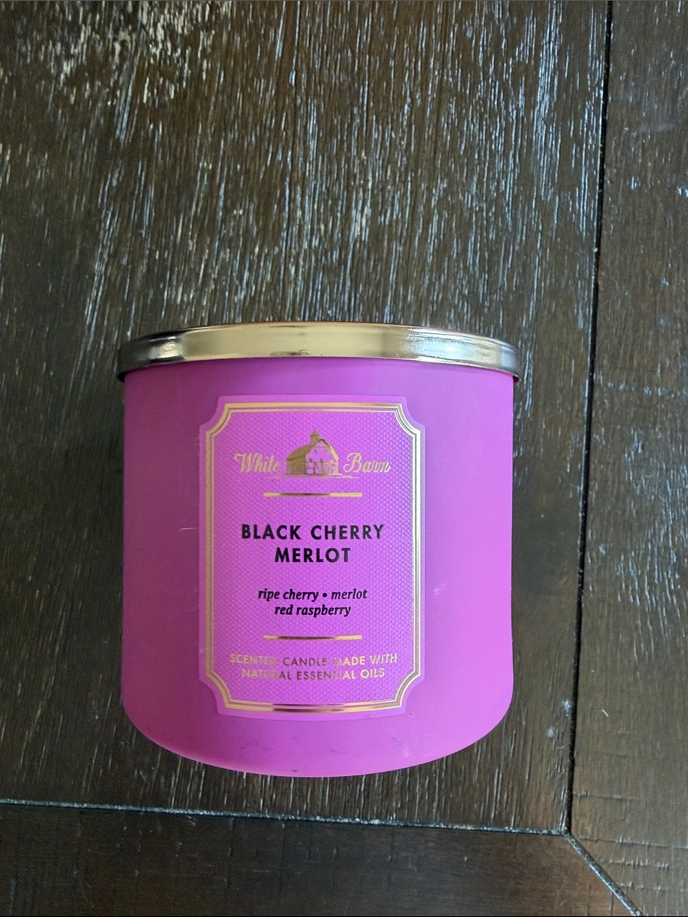 White Barn Pink Black Cherry Merlot Candle with Gold Lid